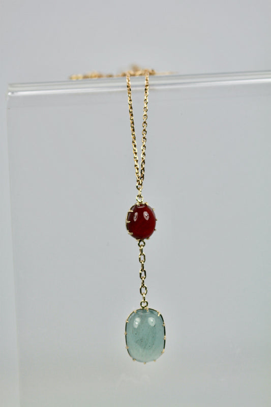 14K Gold Cabochon Gem Necklace