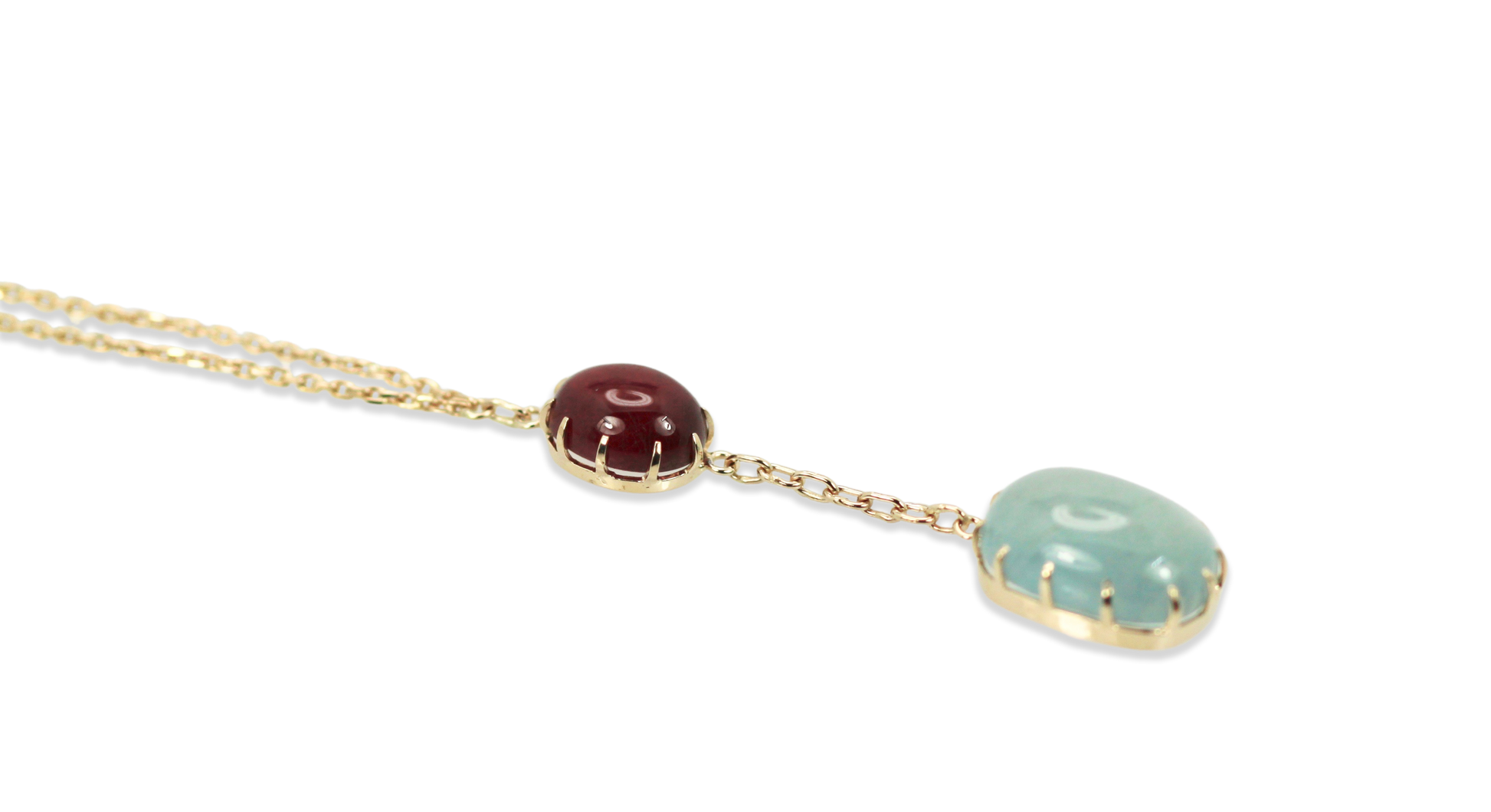 Aquamarine & Ruby Cabochon Necklace