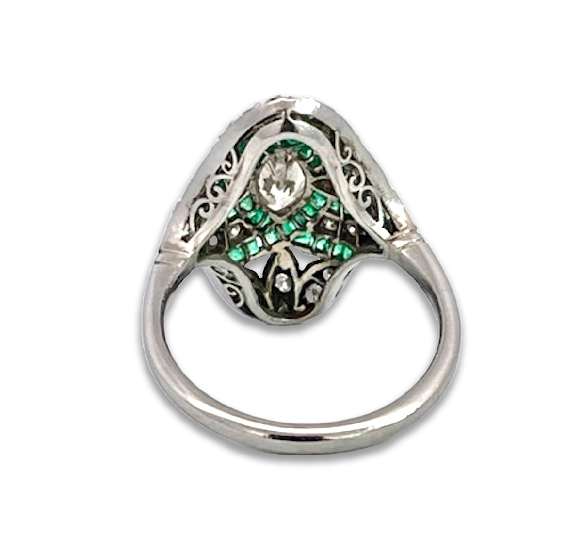 Deco Emerald Diamond Shuttle Ring 18K