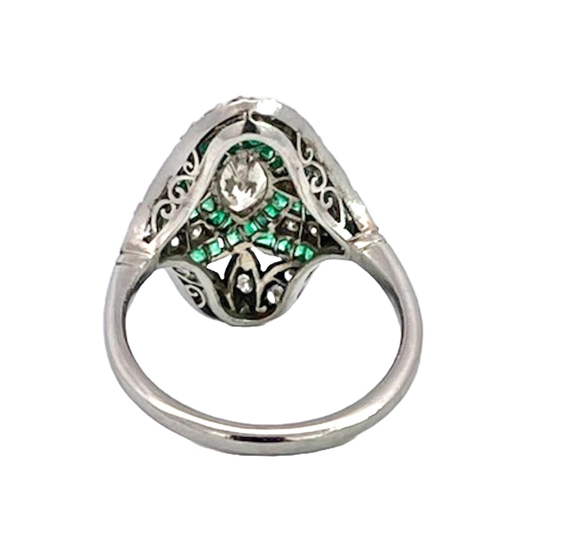 Deco Emerald Diamond Shuttle Ring 18K
