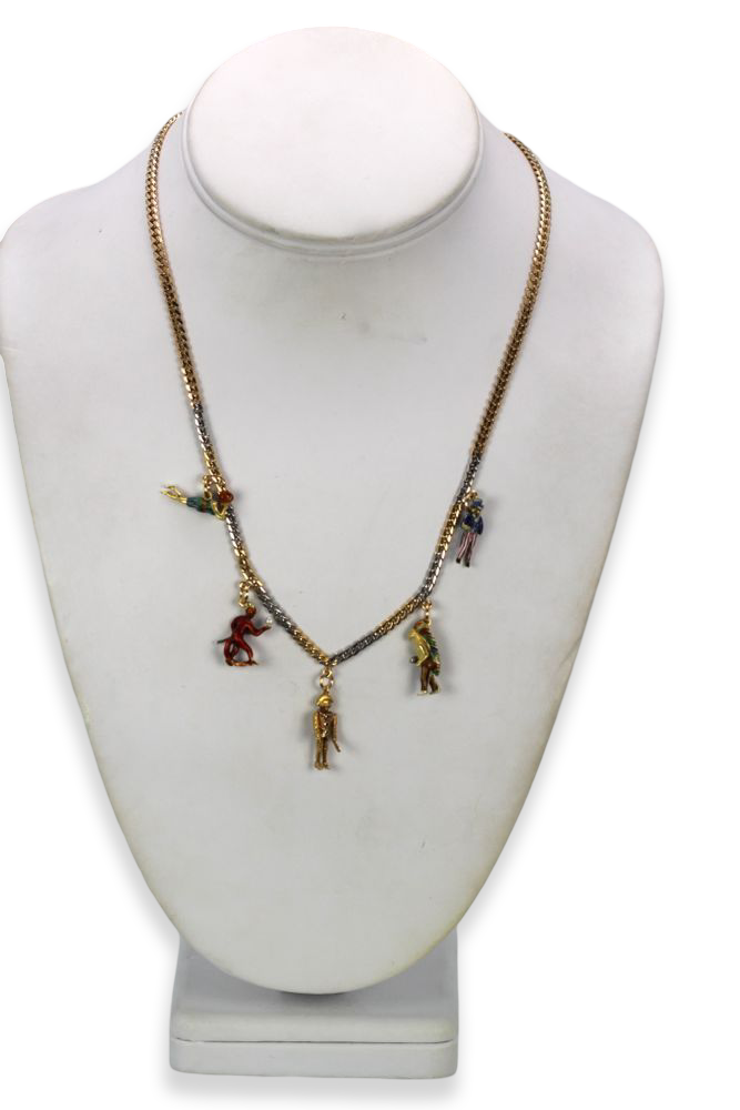 French Platinum & 18K Enamel Charm Necklace