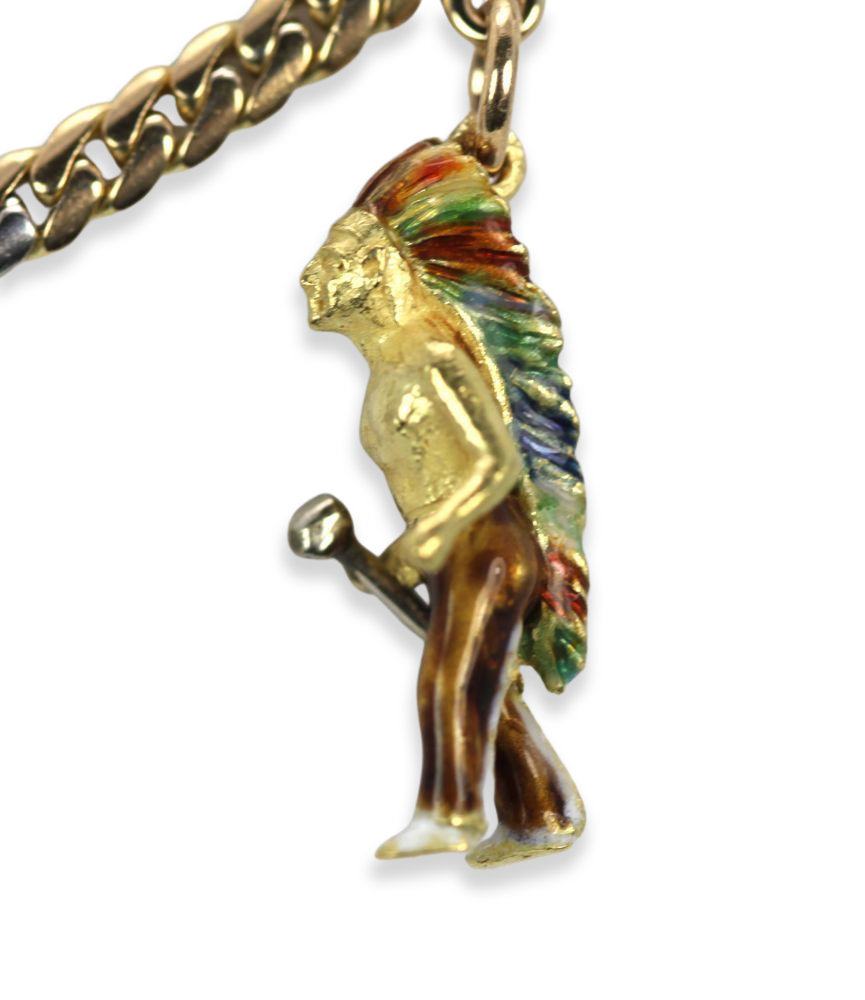 French Platinum & 18K Enamel Charm Necklace