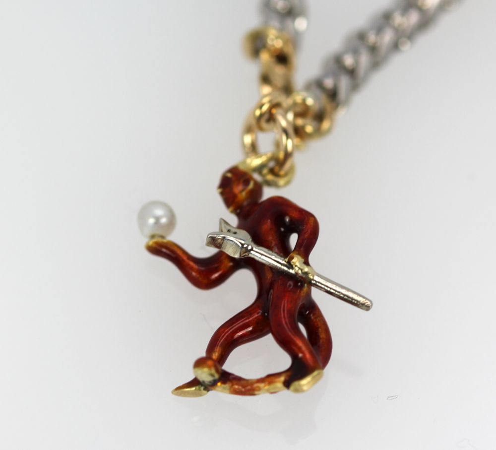French Platinum & 18K Enamel Charm Necklace