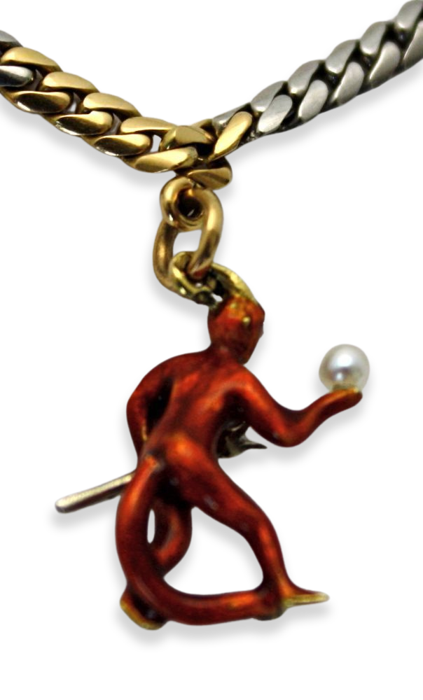 French Platinum & 18K Enamel Charm Necklace