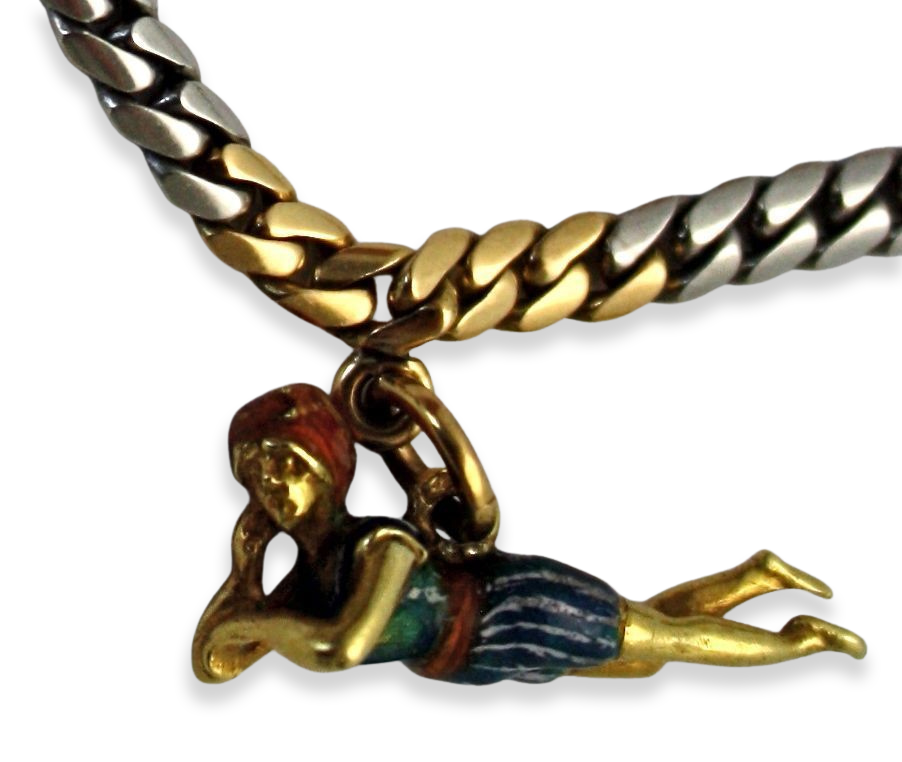 French Platinum & 18K Enamel Charm Necklace