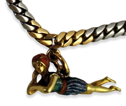 French Platinum & 18K Enamel Charm Necklace