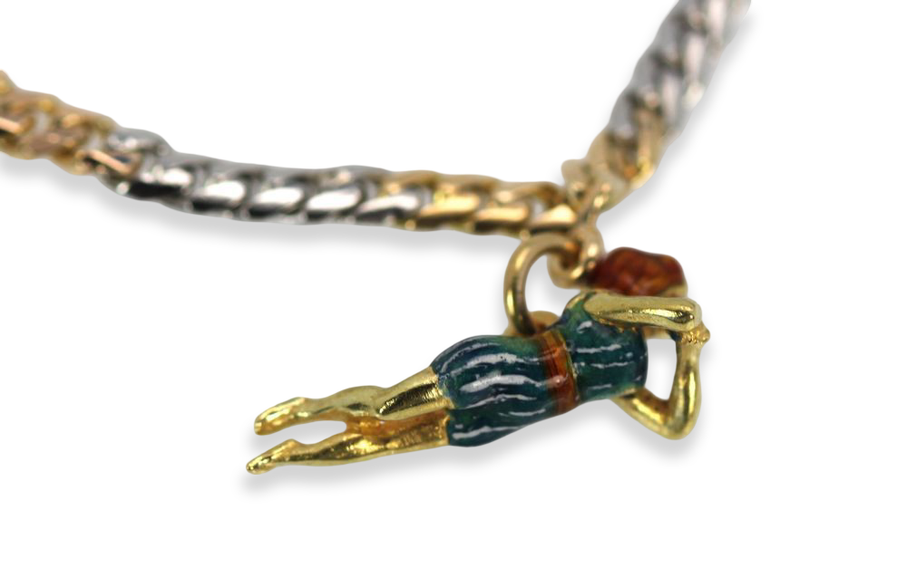 French Platinum & 18K Enamel Charm Necklace