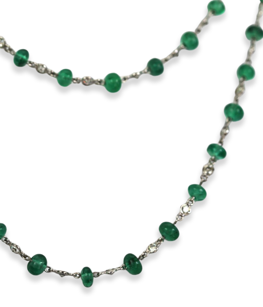Diamond & Emerald Bead Necklace