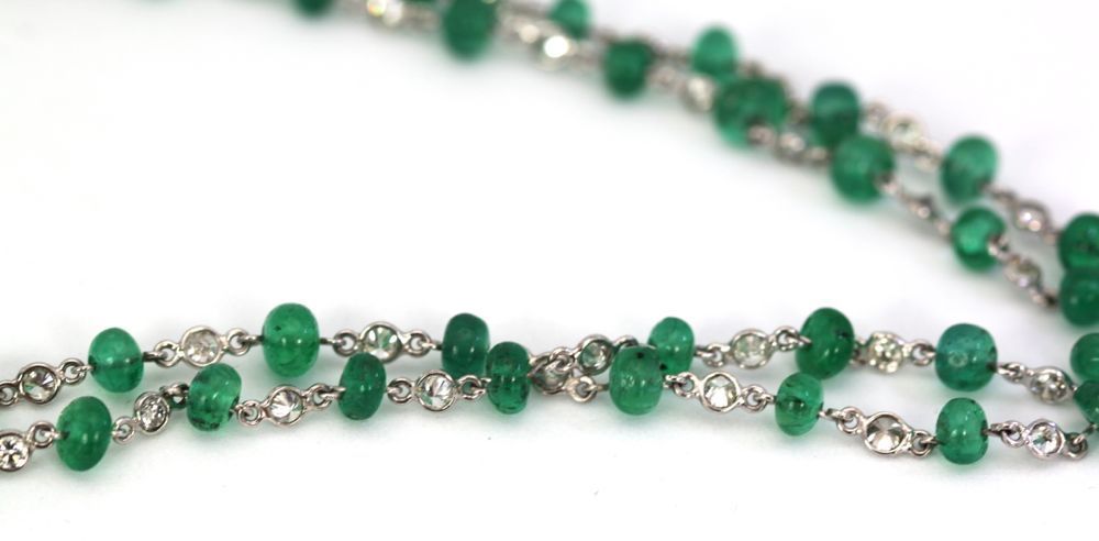 Diamond & Emerald Bead Necklace