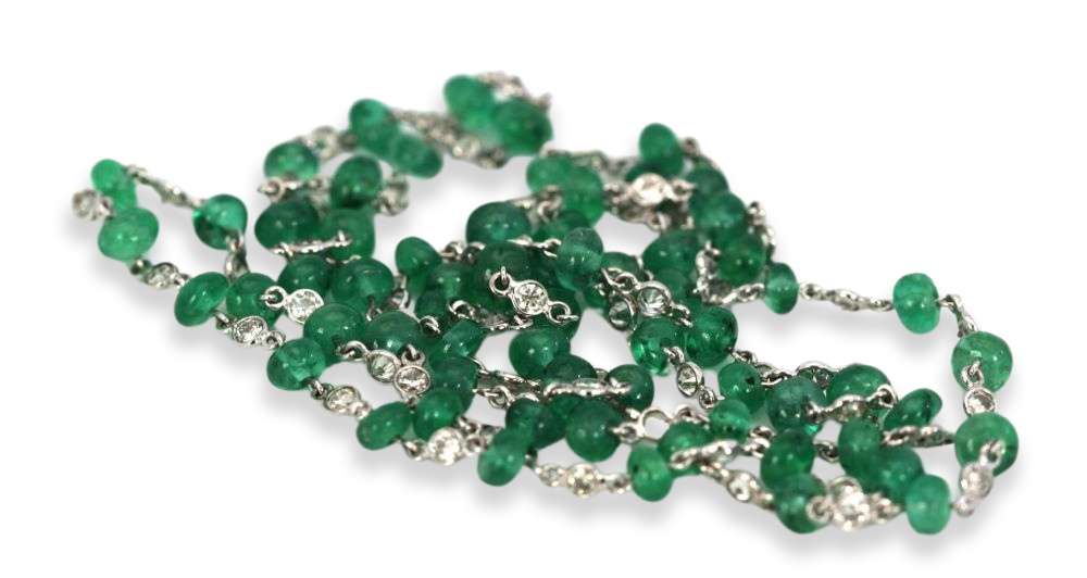 Diamond & Emerald Bead Necklace
