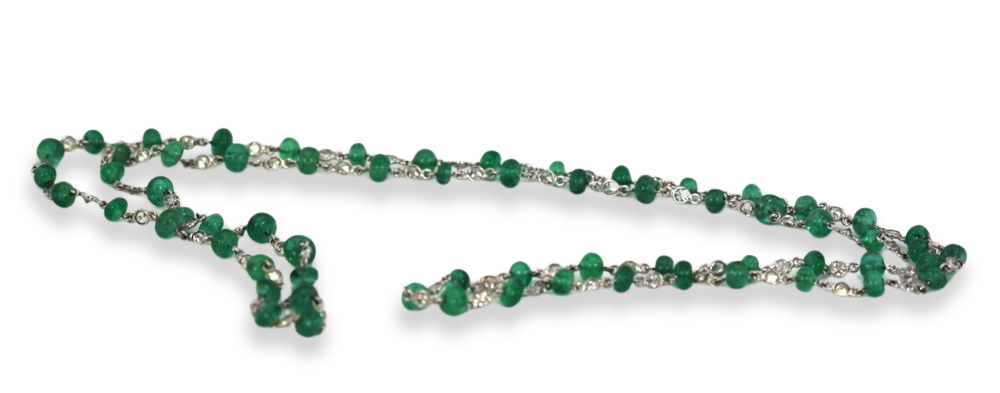 Diamond & Emerald Bead Necklace