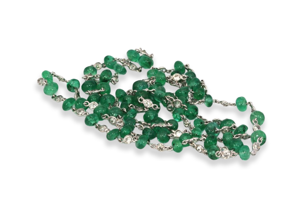 Diamond & Emerald Bead Necklace