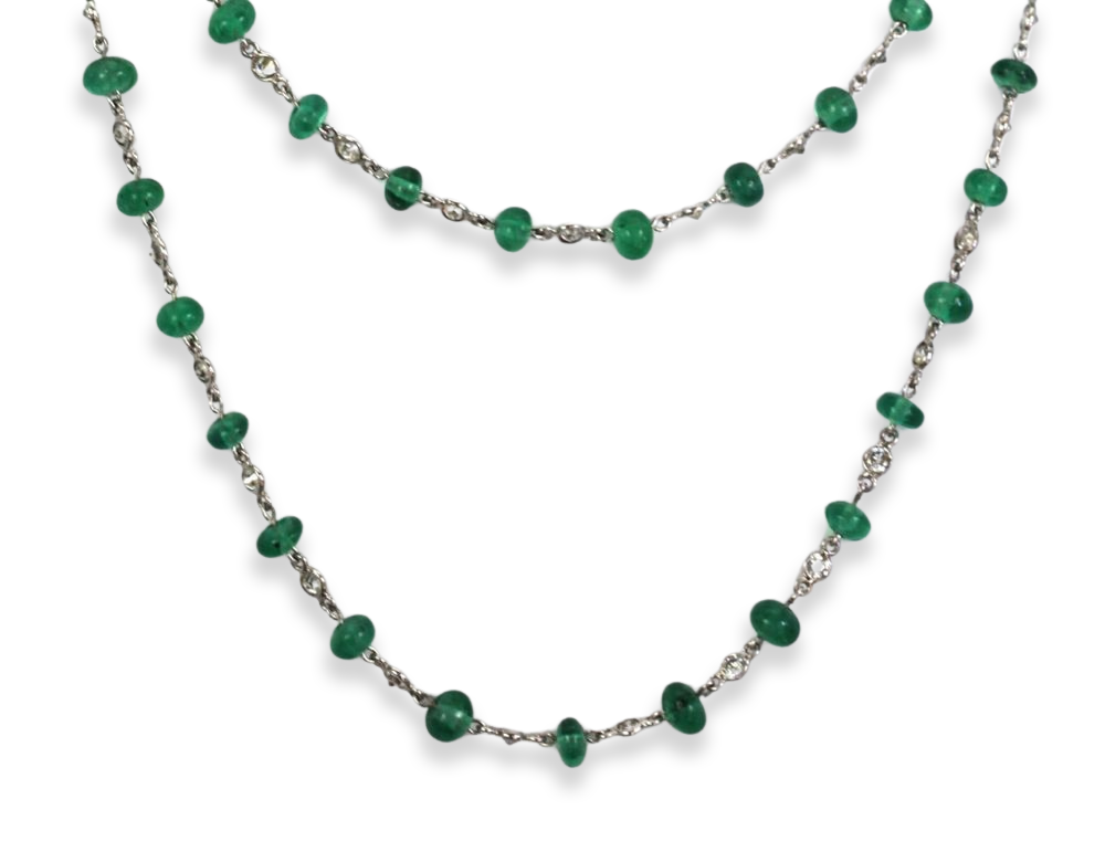 Diamond & Emerald Bead Necklace