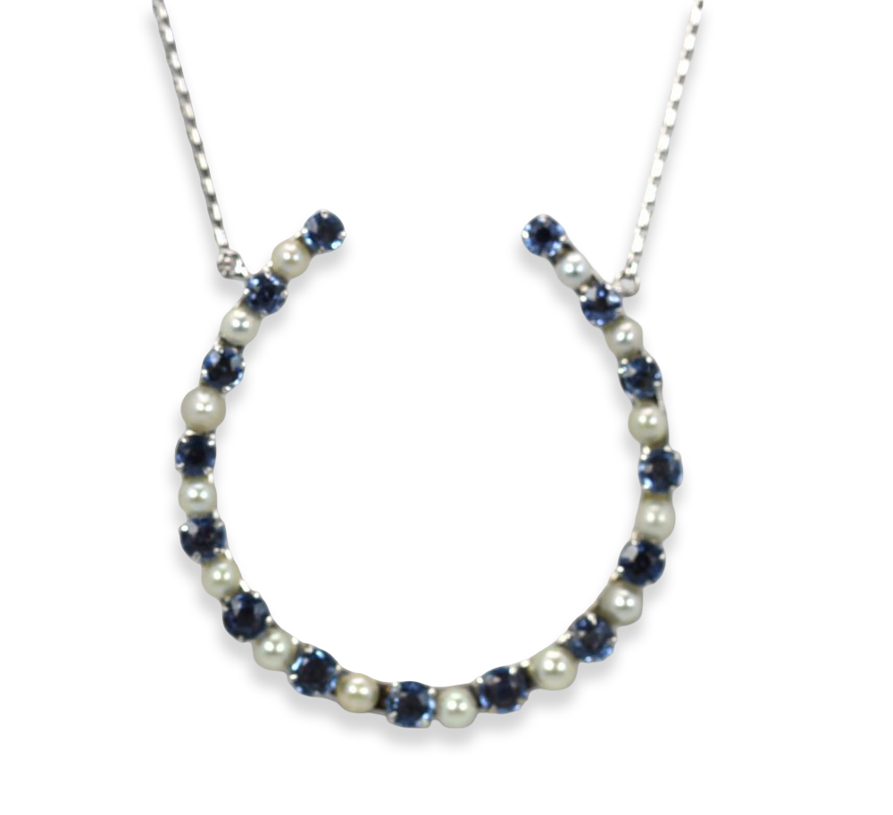 Pearl & Sapphire "Good Luck" Horseshoe Necklace