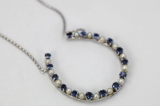 Pearl & Sapphire "Good Luck" Horseshoe Necklace