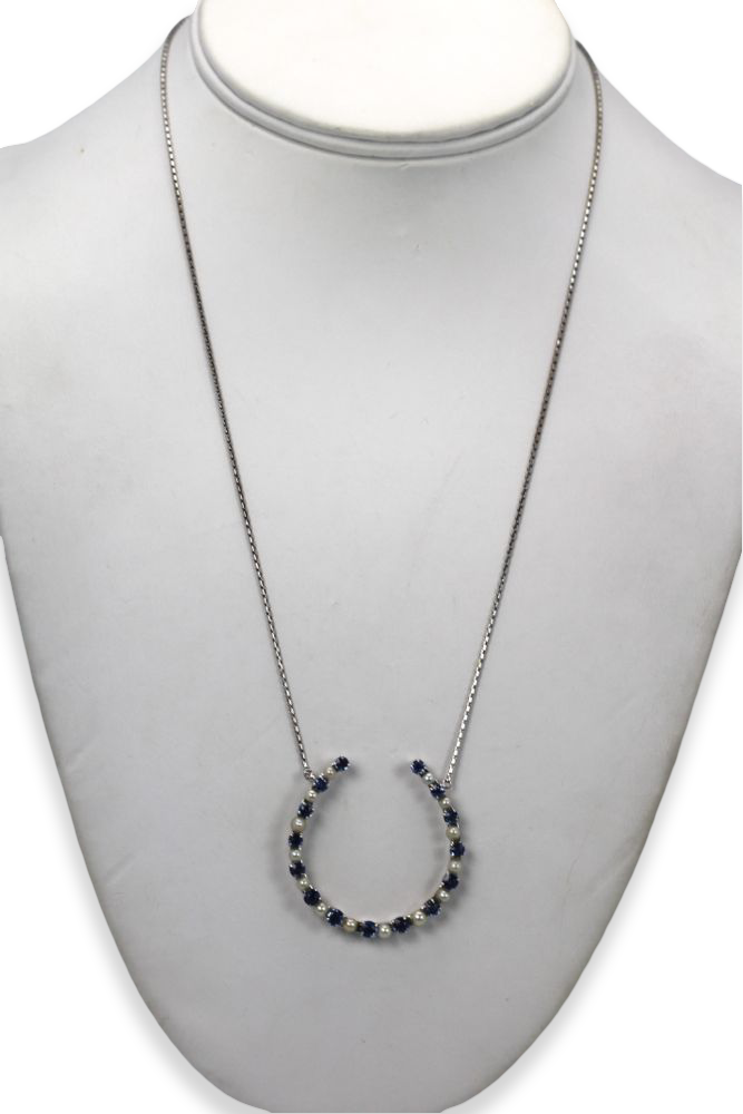 Pearl & Sapphire "Good Luck" Horseshoe Necklace