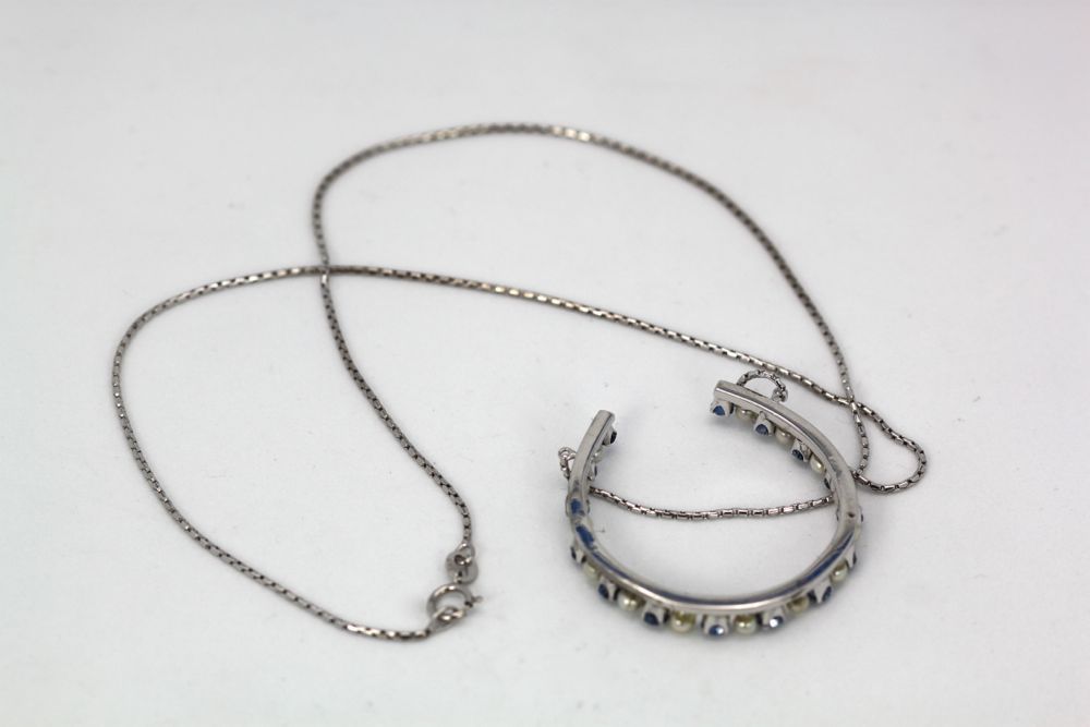 Pearl & Sapphire "Good Luck" Horseshoe Necklace