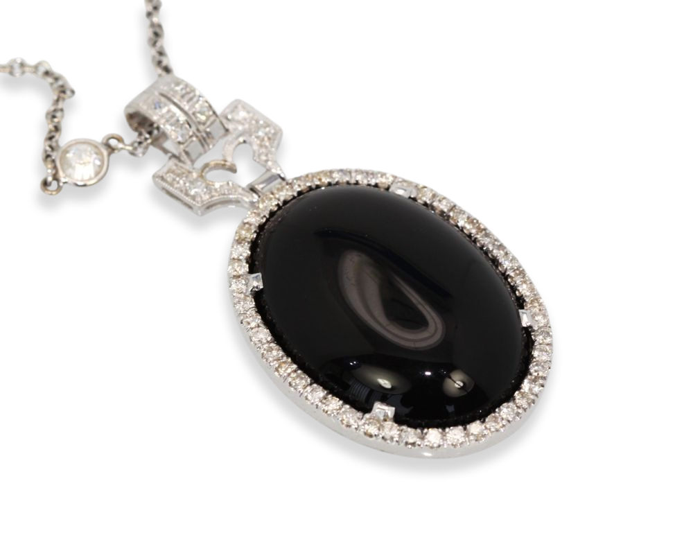 Art Deco Onyx Pendant Diamond Surround