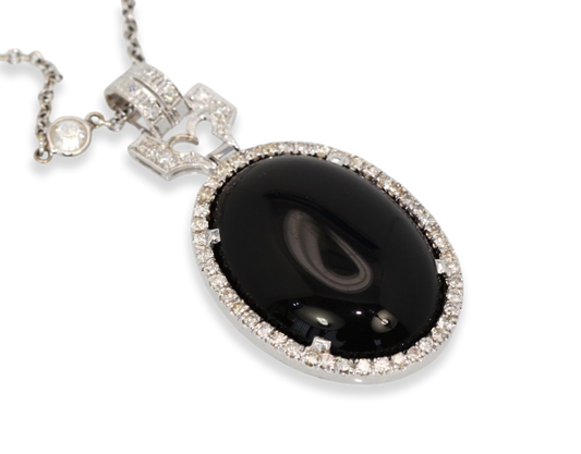 Art Deco Onyx Pendant Diamond Surround