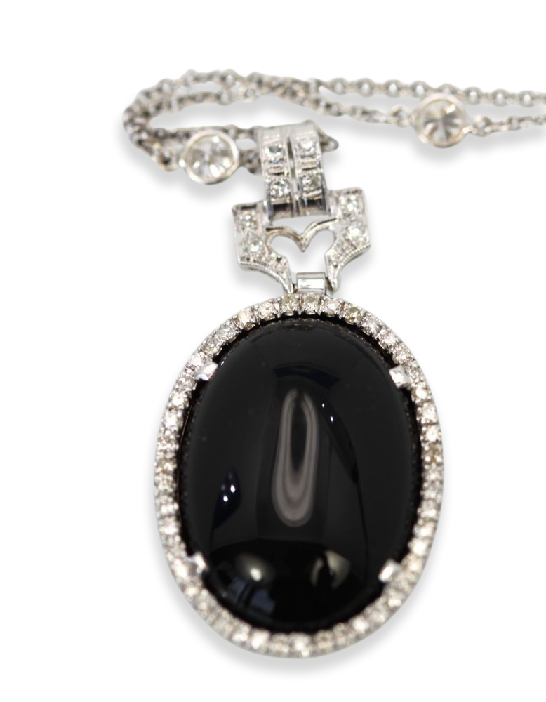 Art Deco Onyx Pendant Diamond Surround