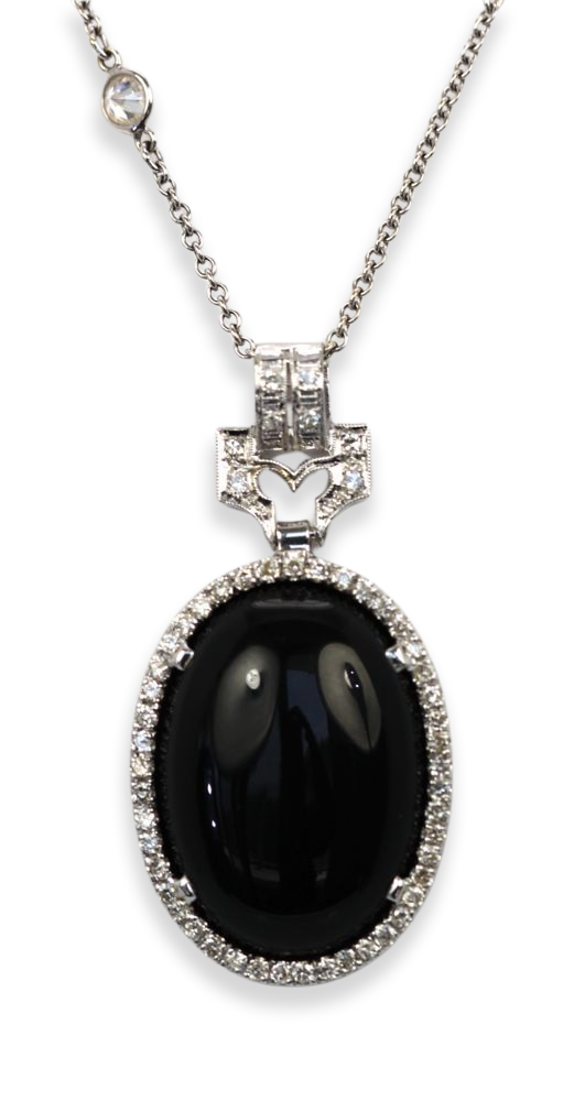 Art Deco Onyx Pendant Diamond Surround