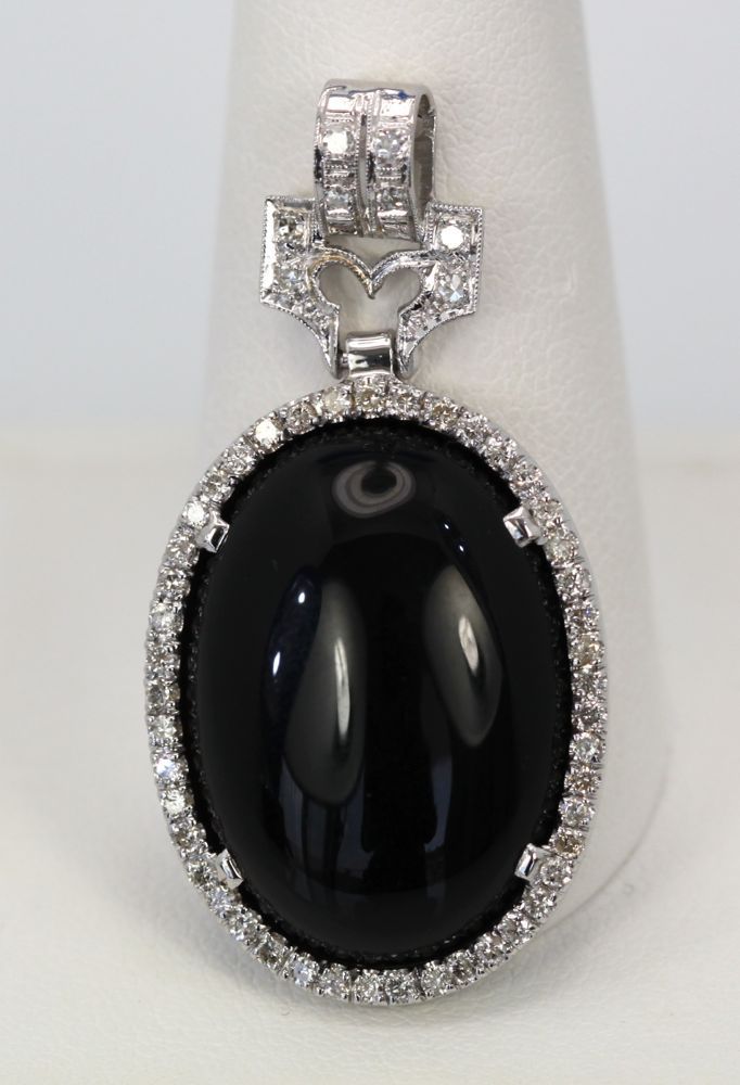 Art Deco Onyx Pendant Diamond Surround