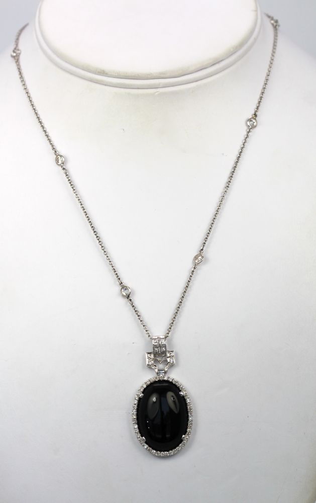 Art Deco Onyx Pendant Diamond Surround