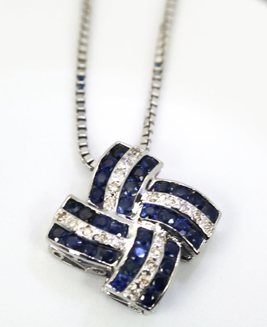 Deco Style 14K Diamond & Sapphire Geometric Necklace