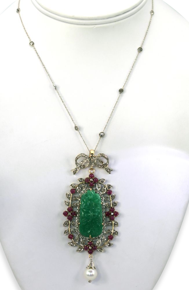 Antique Carved Chrysoprase Pendant