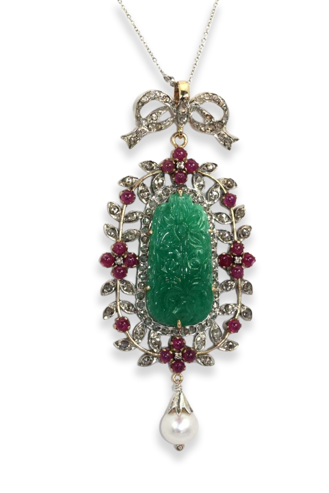 Antique Carved Chrysoprase Pendant