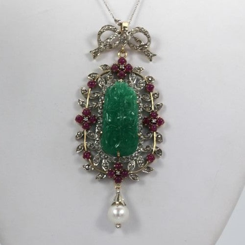 Antique Carved Chrysoprase Pendant