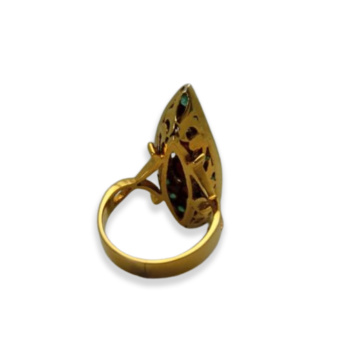 Deco Ruby Emerald & Diamond Pagoda Ring In 18K