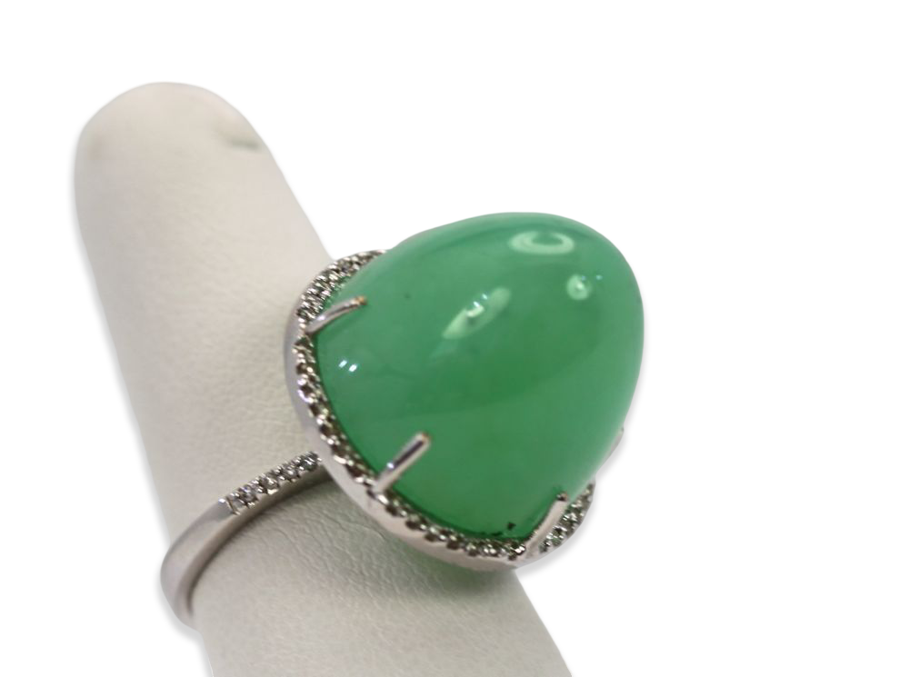 Chrysoprase Bullet Ring With Diamond Surround