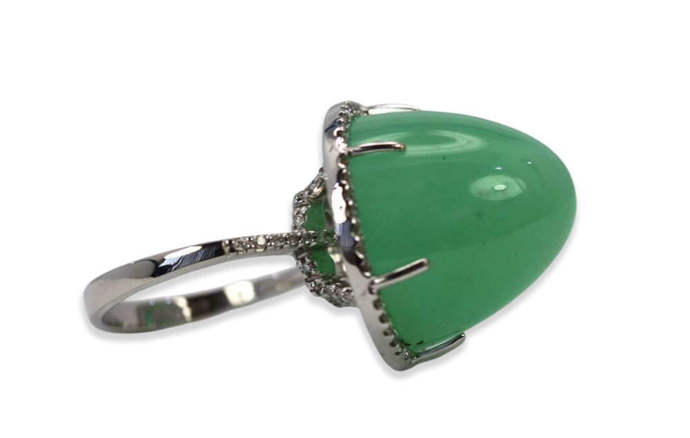 Chrysoprase Bullet Ring With Diamond Surround