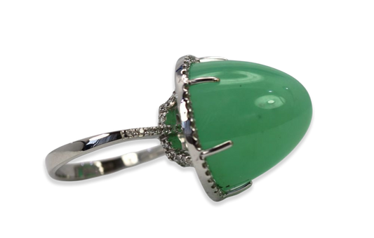 Chrysoprase Bullet Ring With Diamond Surround