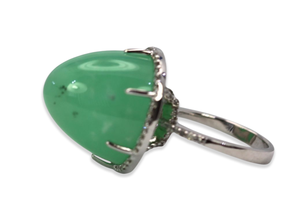 Chrysoprase Bullet Ring With Diamond Surround