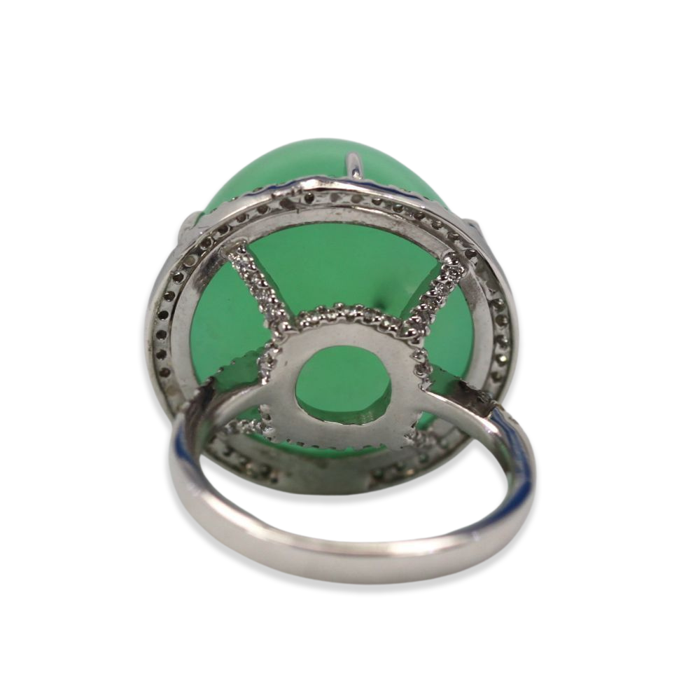 Chrysoprase Bullet Ring With Diamond Surround