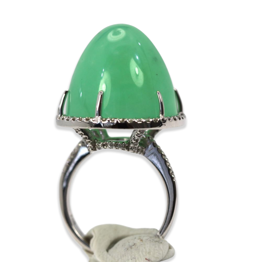 Chrysoprase Bullet Ring With Diamond Surround