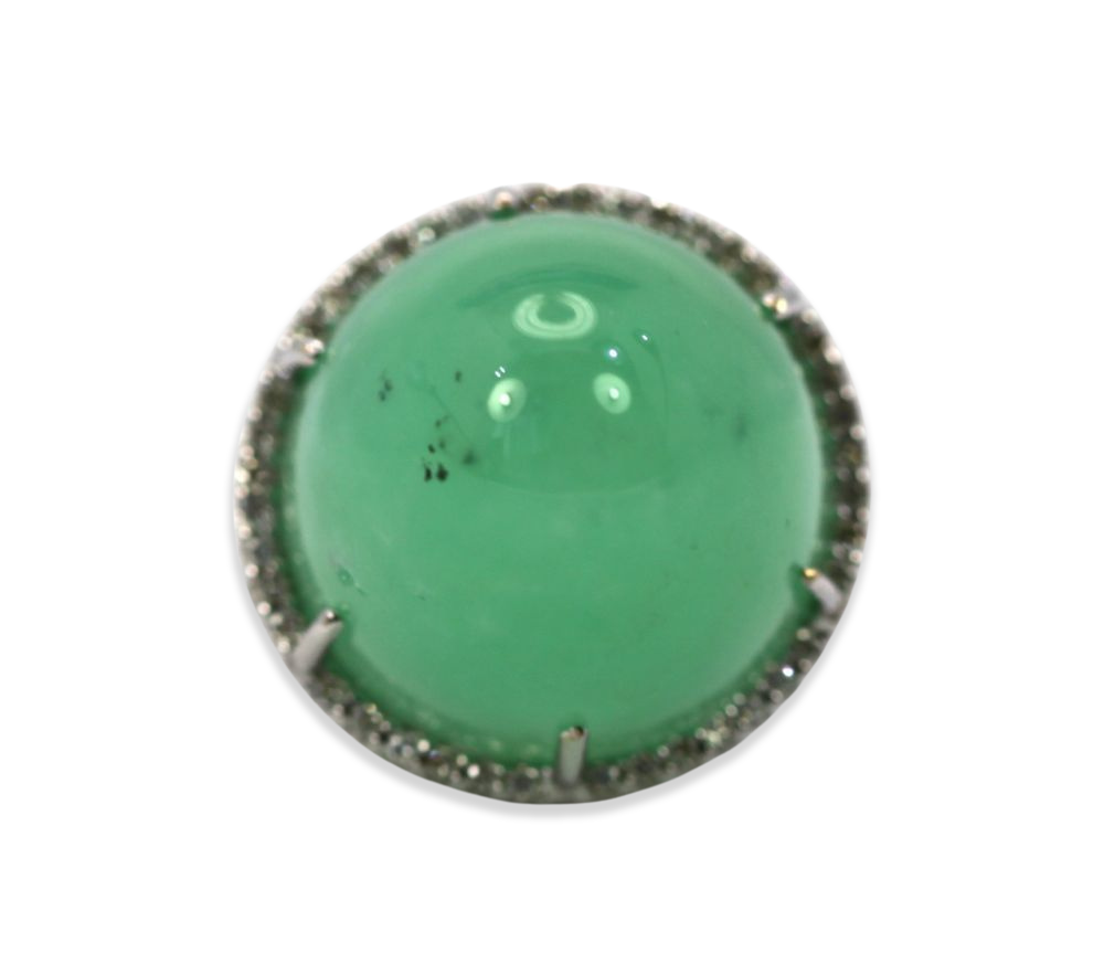 Chrysoprase Bullet Ring With Diamond Surround
