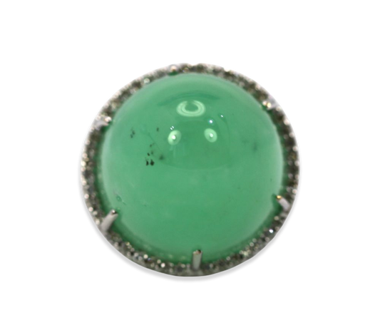 Chrysoprase Bullet Ring With Diamond Surround