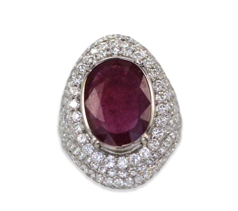 Ruby & Diamond Ring 18k White Gold