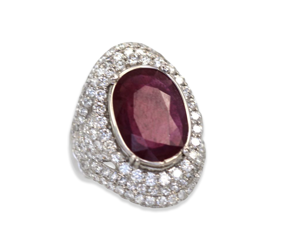 Ruby & Diamond Ring 18k White Gold