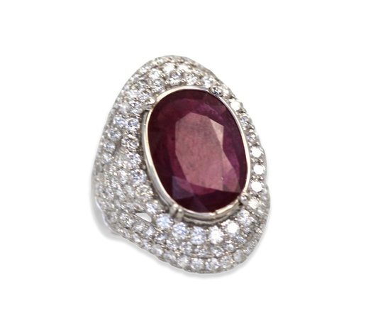 Ruby & Diamond Ring 18k White Gold