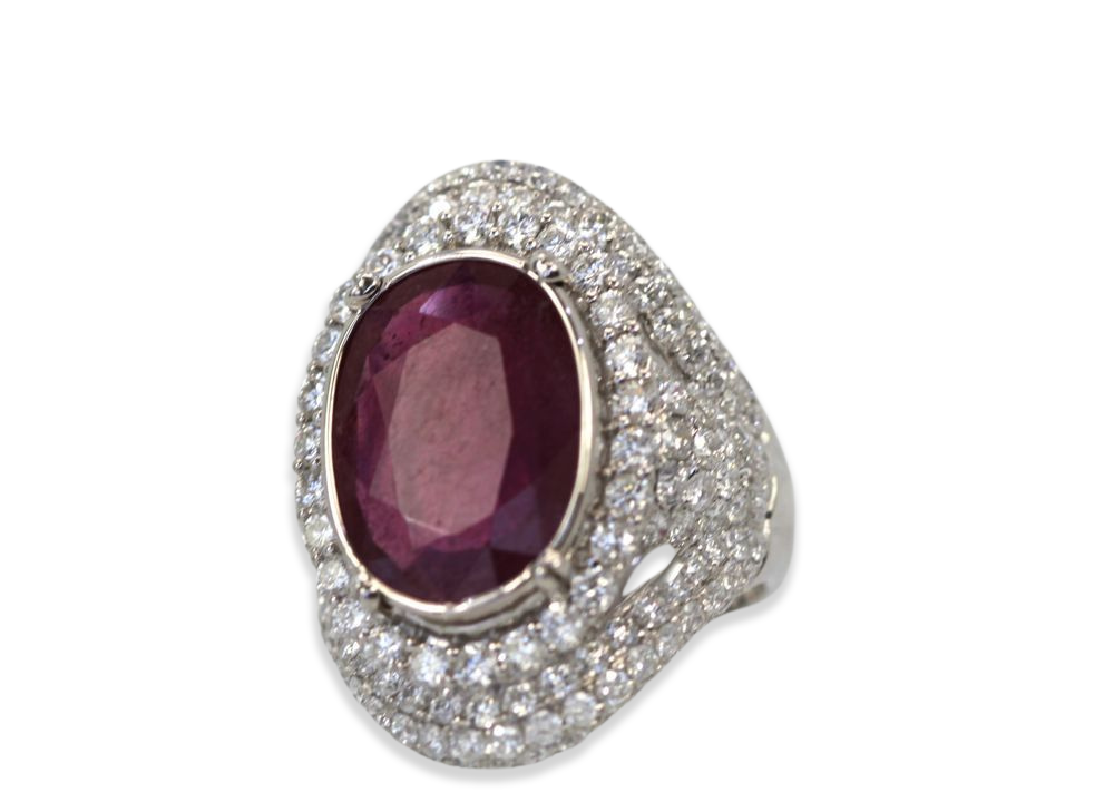 Ruby & Diamond Ring 18k White Gold