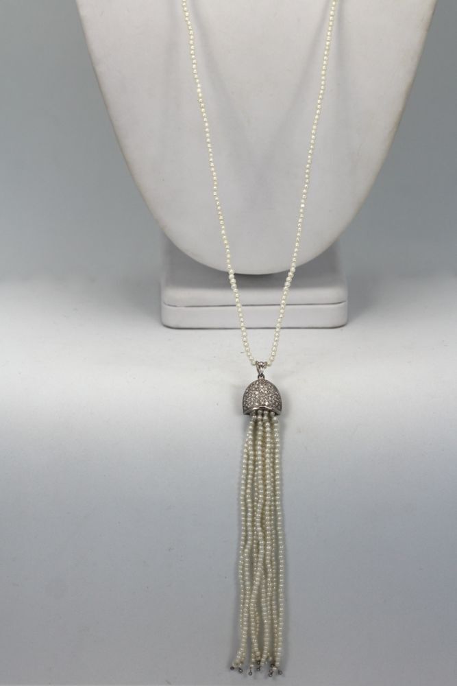 Seed Pearl Tassel Necklace 18K