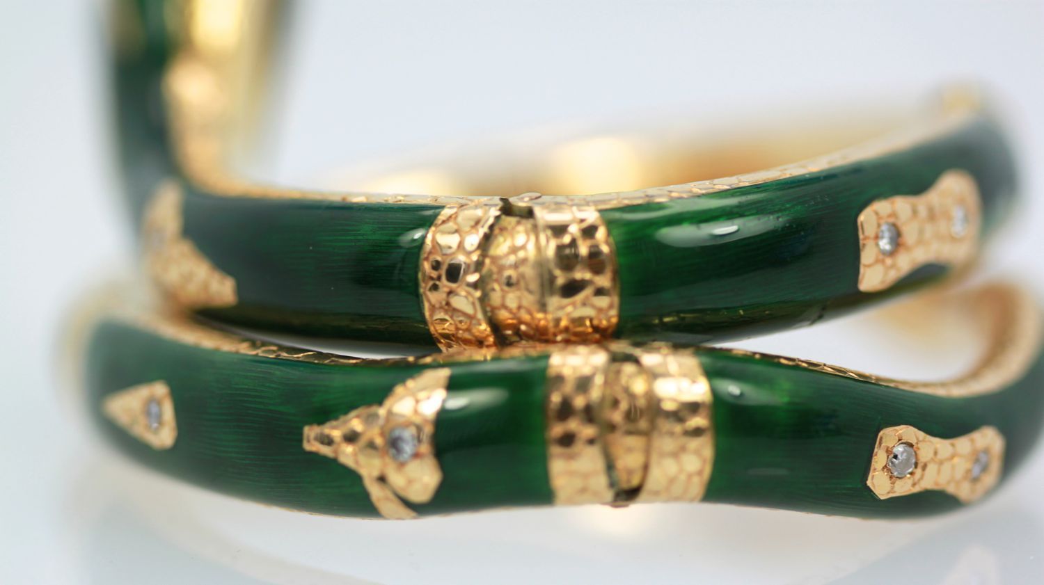 Enamel Snake Bangle Bracelet With Yellow Gold & Diamonds