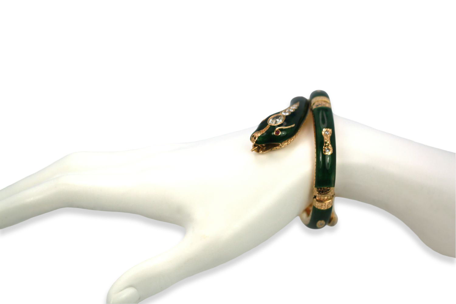 Enamel Snake Bangle Bracelet With Yellow Gold & Diamonds