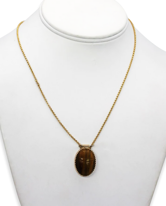 Vintage 18K Tiger's Eye Scarab Pendant