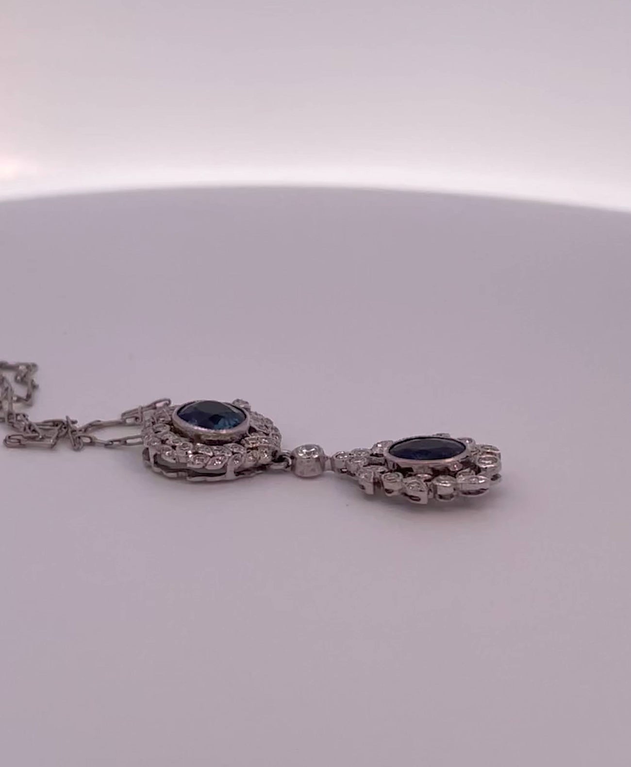 Vintage Sapphire Diamond 18K Drop Necklace