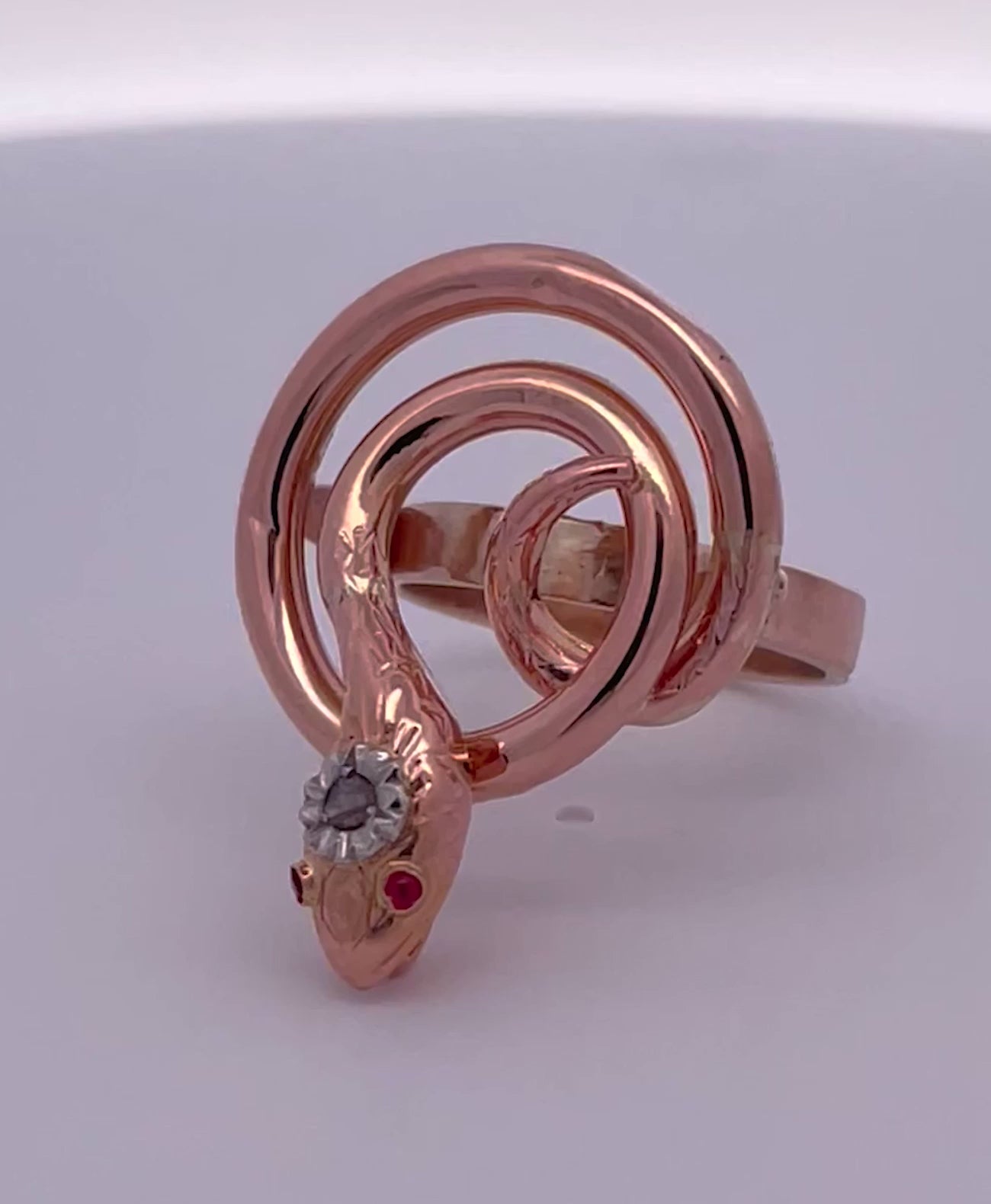 Vintage 15K Snake Ring with Rubies